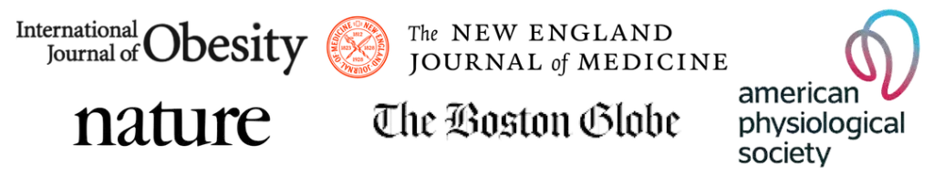 Logos: International Journal of Obesity, Nature, The New England Journal of Medicine, The Boston Globe, American Physiological Society