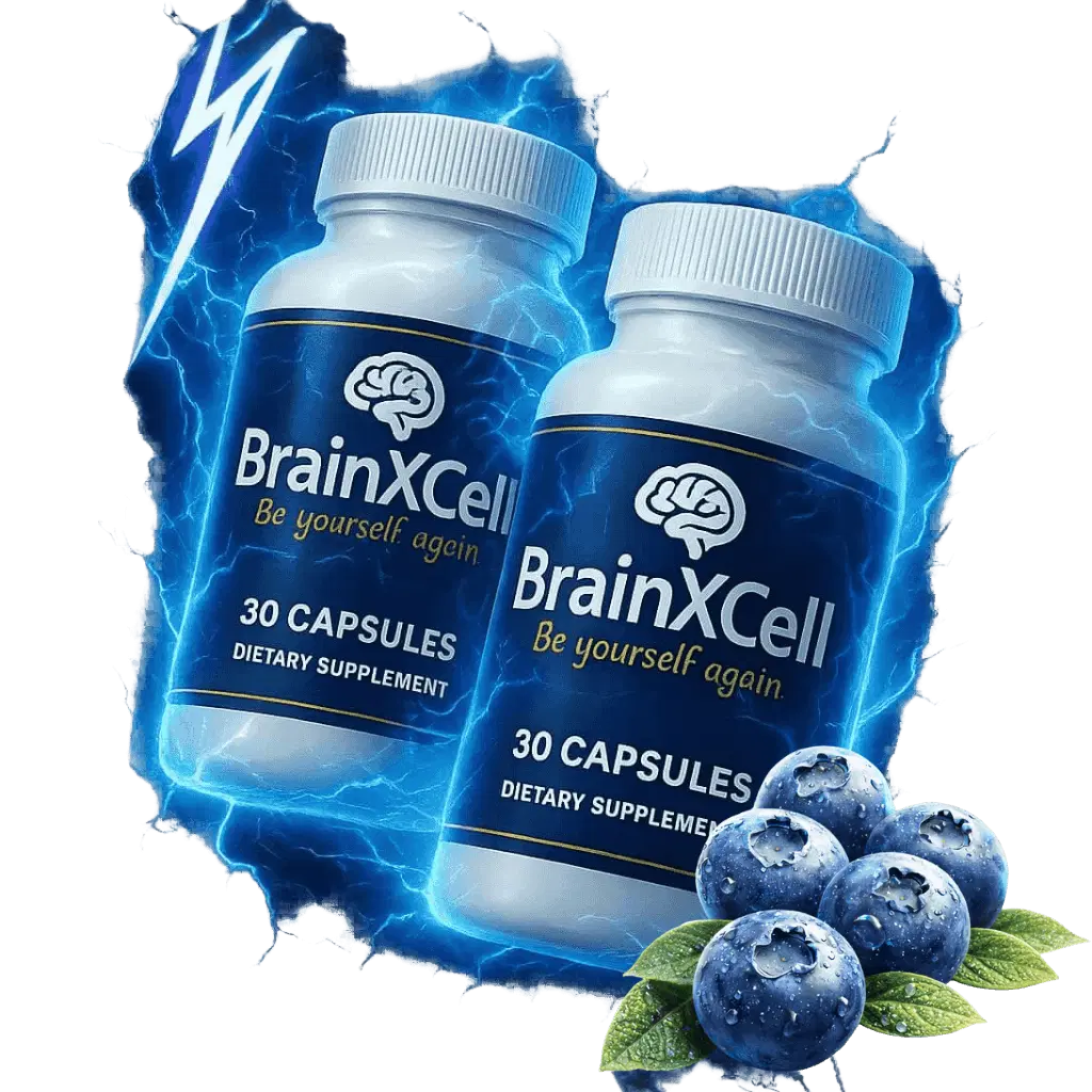 BrainXCell bottles with blueberries
