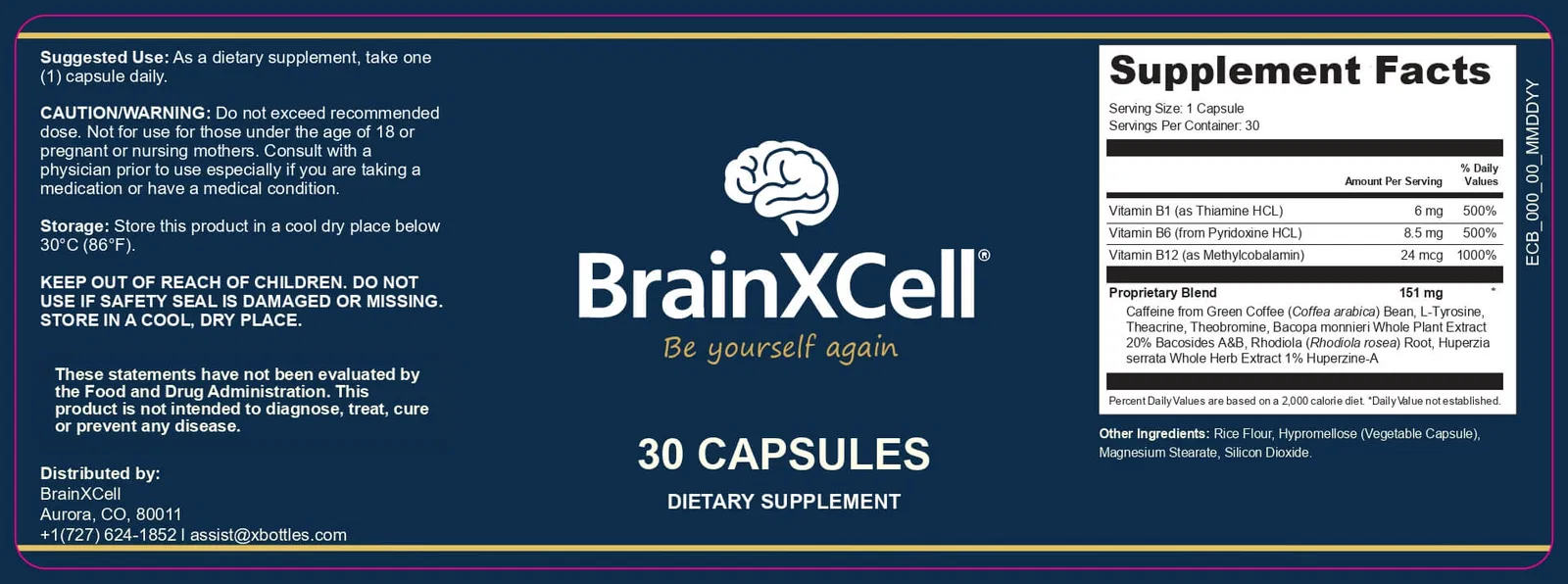 BrainXCell Supplement Label